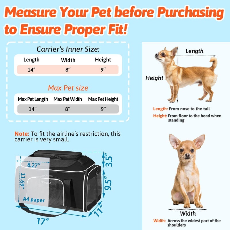 Petskd Top-Expandable Pet Carrier 17x11x9.5 Inches Alaska Airline Approved, Soft-Sided Carrier for Small Cats and Dogs with Locking Safety Zippers and Anti-Scratch Mesh(Black) - Image 3